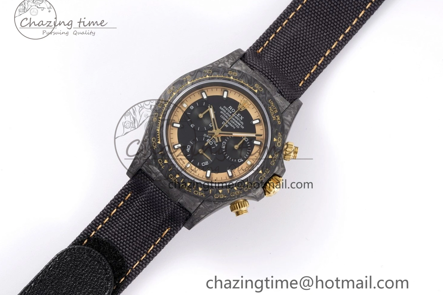 and Daytona Bezel Edition A7750 Black Gold DIWF Nylon Case DIW Carbon Black on Strap Dial 0117